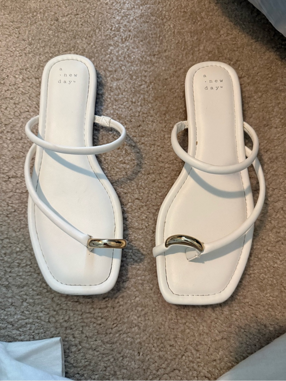 a new day White Minimalist Double-Strap Slide Sandals with Gold Accent